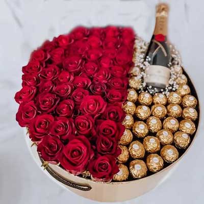 "Red Roses with Ferrero Rocher Flower box - code BF42 - Click here to View more details about this Product